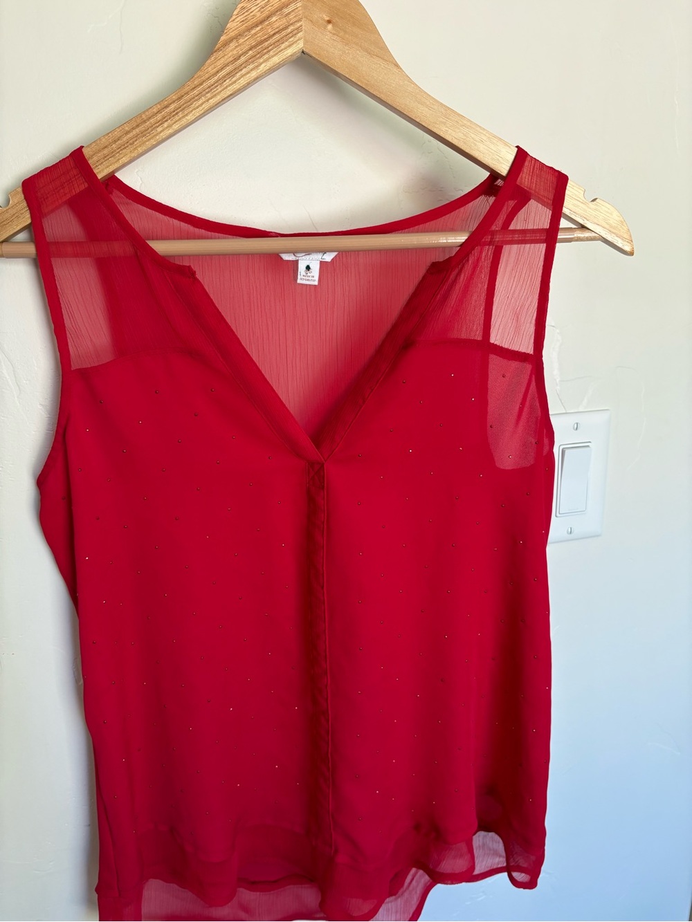 Candie’s Y2K Red Rhinestone Sheer Chiffon Sleeveless Blouse L